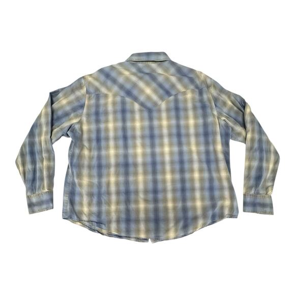 Vintage Wrangler 2XL? Blue Pearl Snap Shirt Cowboy Cut Single Needle Western - Picture 8 of 8